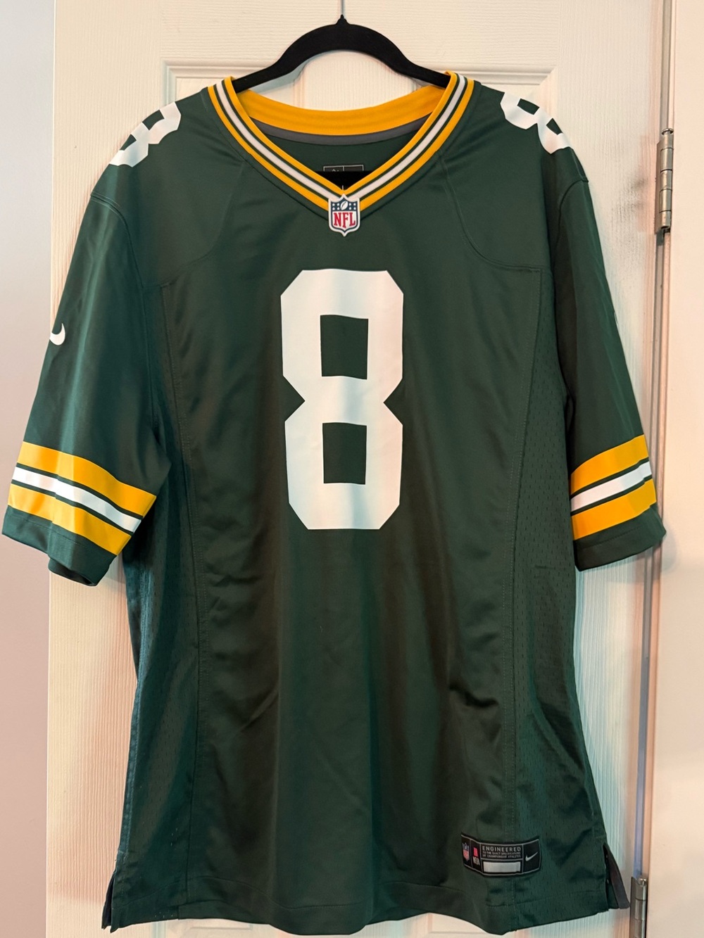 Green NFL #8 Football Jersey with Yellow & White Accents